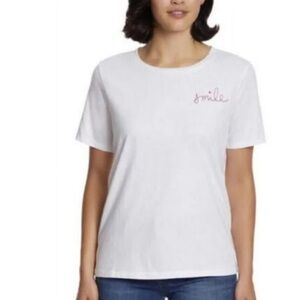 Ella Moss T-shirt Women’s Size XL Flattering Fit White Cotton Embroidered Smile